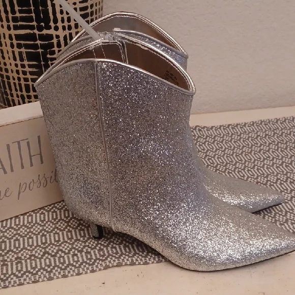Silver Glitter Women's Boots - Picture 1 of 7